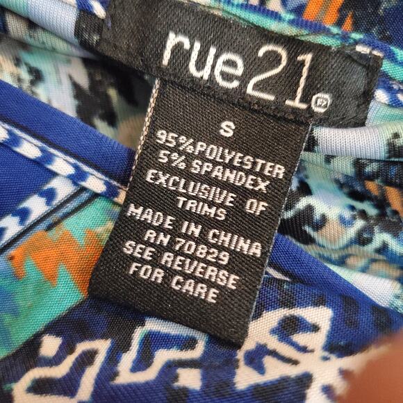 RUE 21 Blue Strappy Flow Tiered  Aztec Print Jumpsuit | Small - Picture 6 of 8